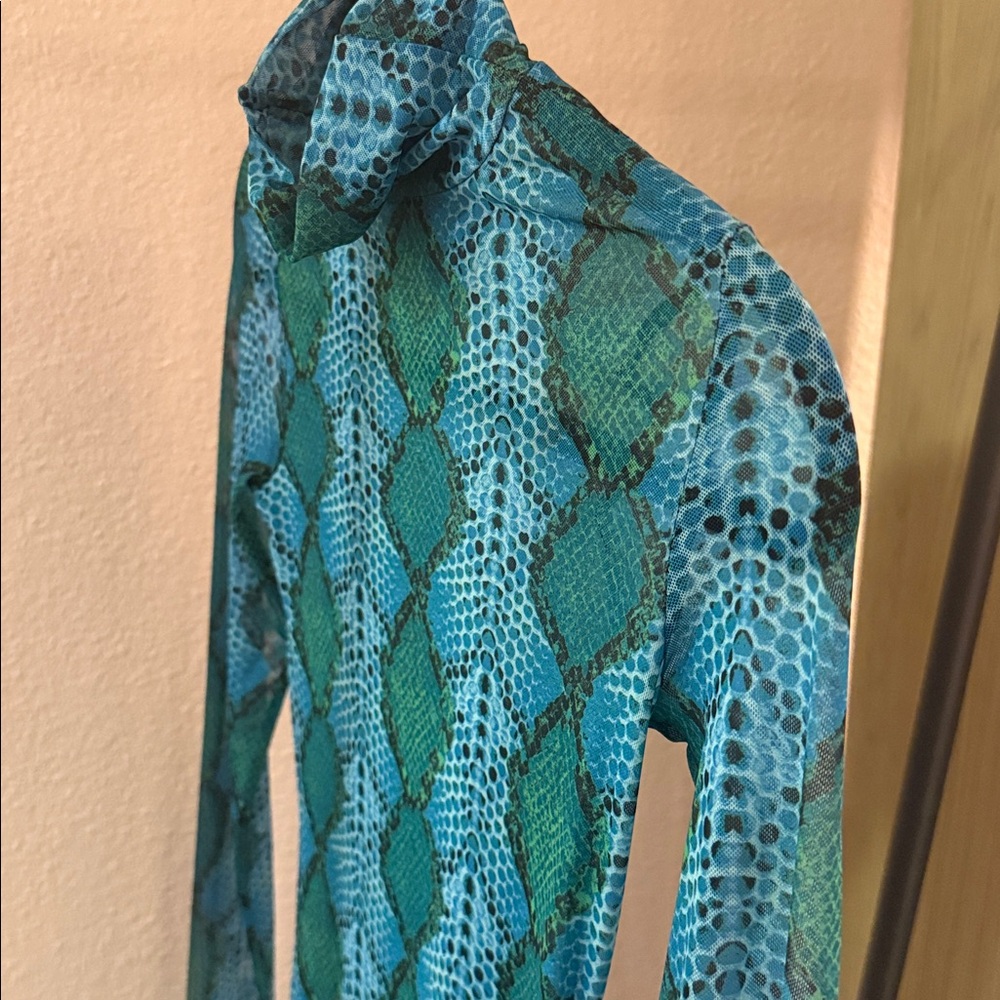 Afrm Green, Blue, Teal Python Mesh Sheer Dress Xx… - image 3